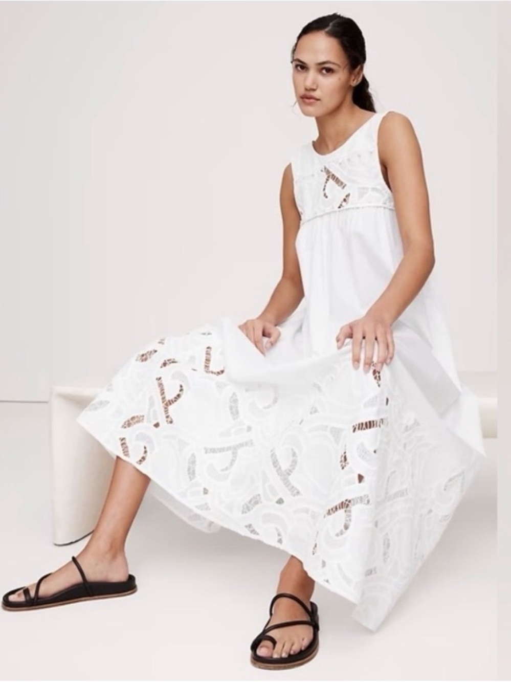 Banana Republic White Sleeveless Maxi Dress with Eyelet Hem - Picture 3 of 6